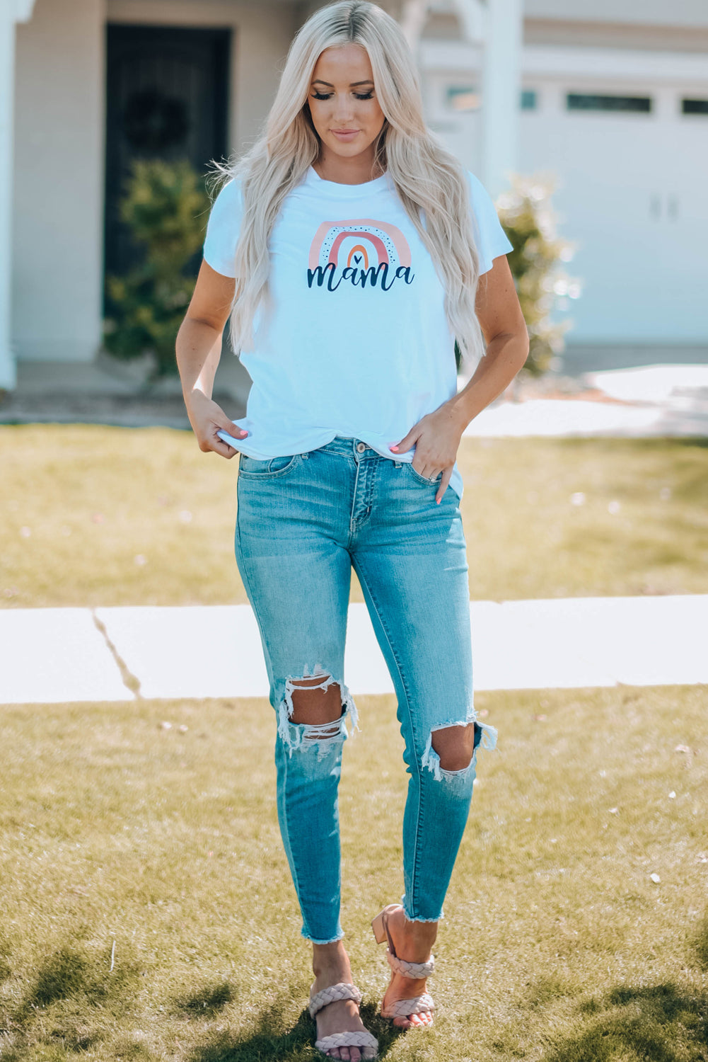 Camiseta de mujer con estampado gráfico y cuello redondo