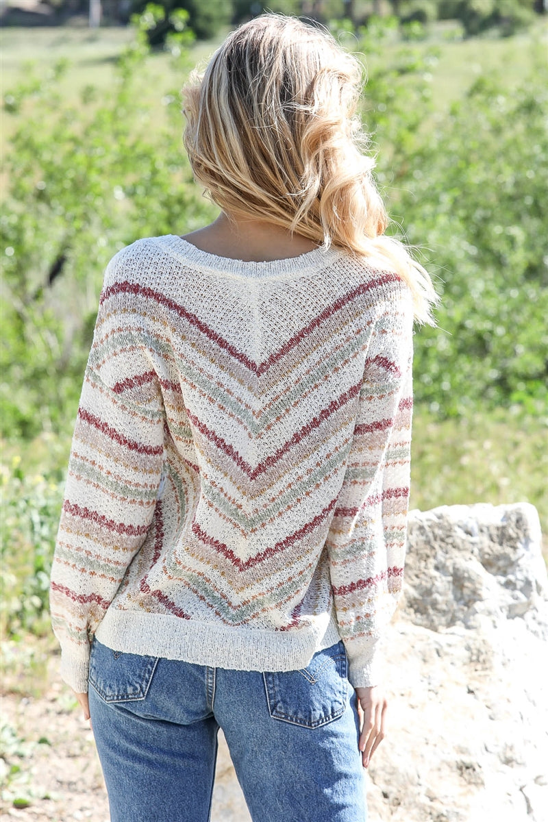 Top de manga larga de mezcla de algodón de punto a rayas