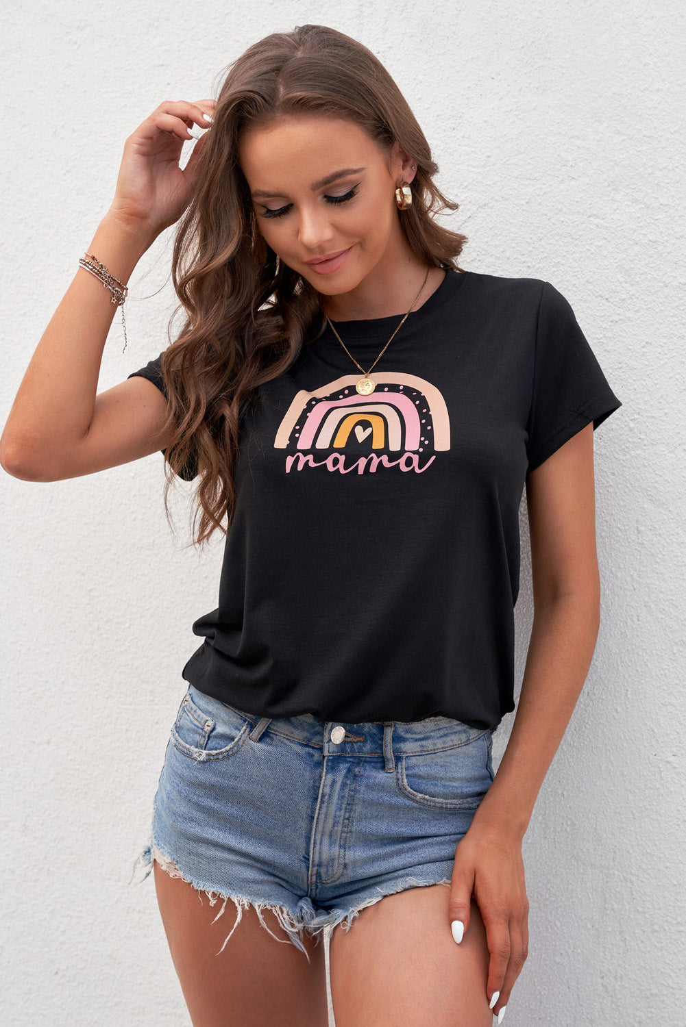 Camiseta de mujer con estampado gráfico y cuello redondo