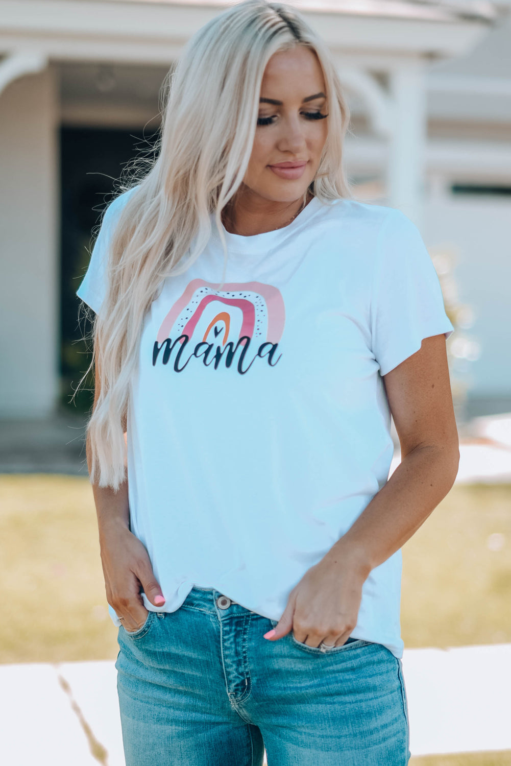 Camiseta de mujer con estampado gráfico y cuello redondo