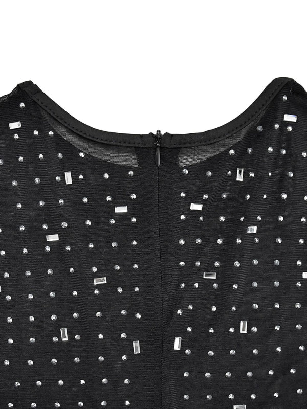 Vestido de falda larga de manga larga de malla de color sólido para mujer a la moda