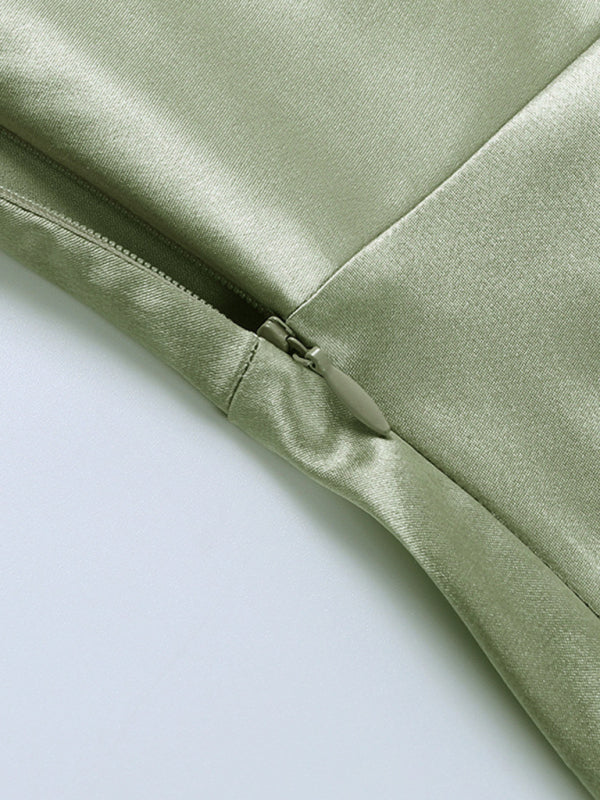 Nuevo Vestido midi con escote en V, cintura plisada, tirantes y abertura