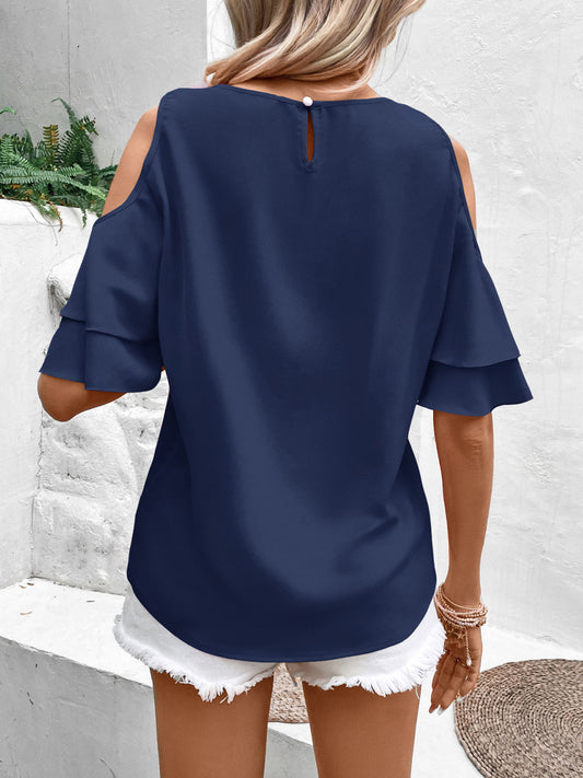 Cold Shoulder Flounce Sleeve Blouse