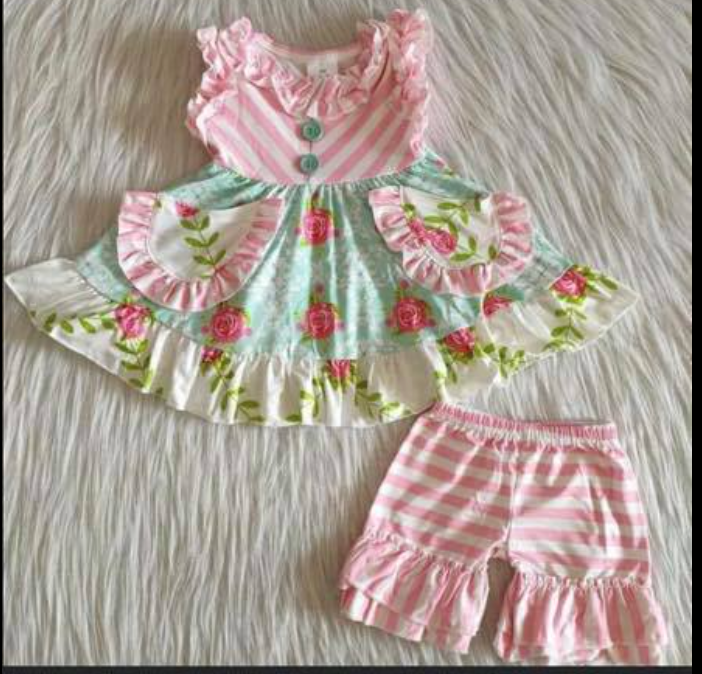 SBB Pink Stripe/Red Roses Short Set