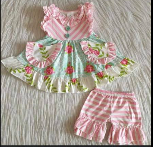 SBB Pink Stripe/Red Roses Short Set