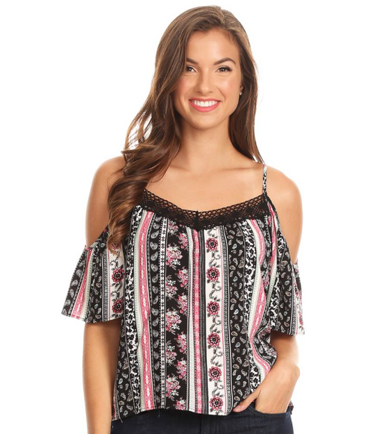 SBB Patterns Cold Shoulder Top