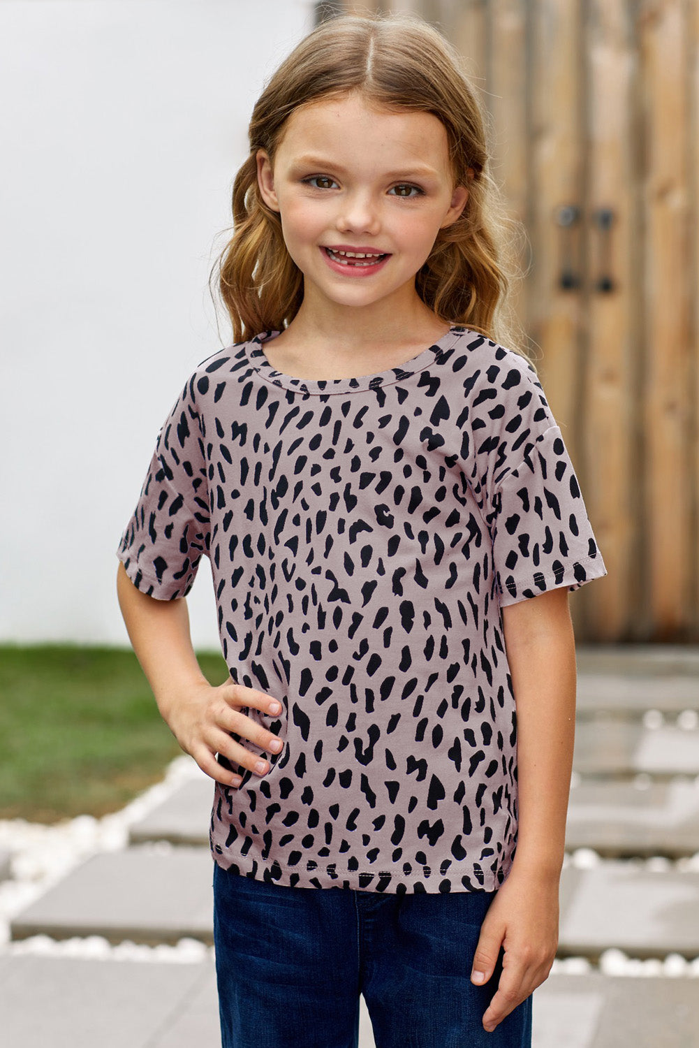 Girls Leopard Dropped Shoulder Tee