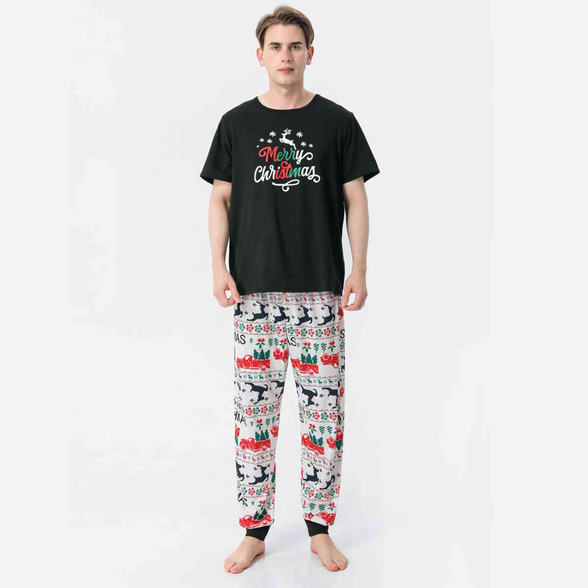 Conjunto de hombres con top gráfico y pantalones estampados MERRY CHRISTMAS