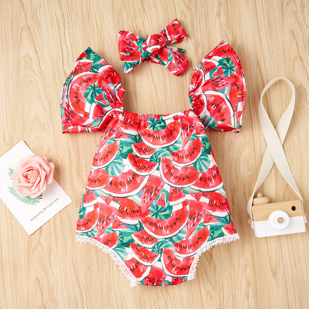 Watermelon Print Square Neck Bodysuit