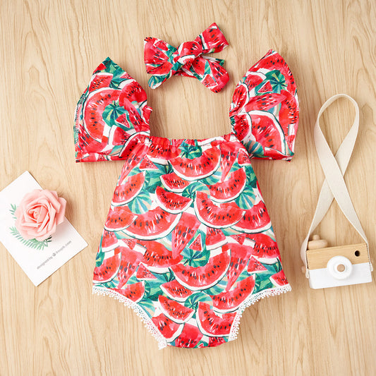 Watermelon Print Square Neck Bodysuit