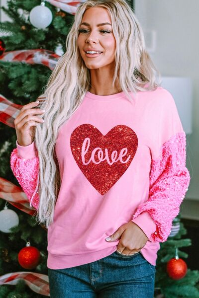 Sudadera con hombros caídos y lentejuelas con corazón LOVE