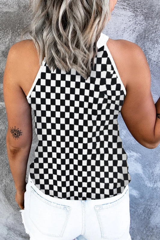 Camiseta sin mangas con cuello griego a cuadros