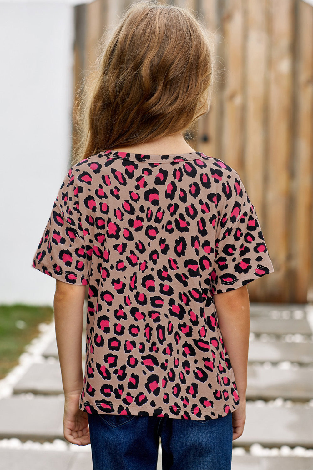 Girls Leopard Dropped Shoulder Tee