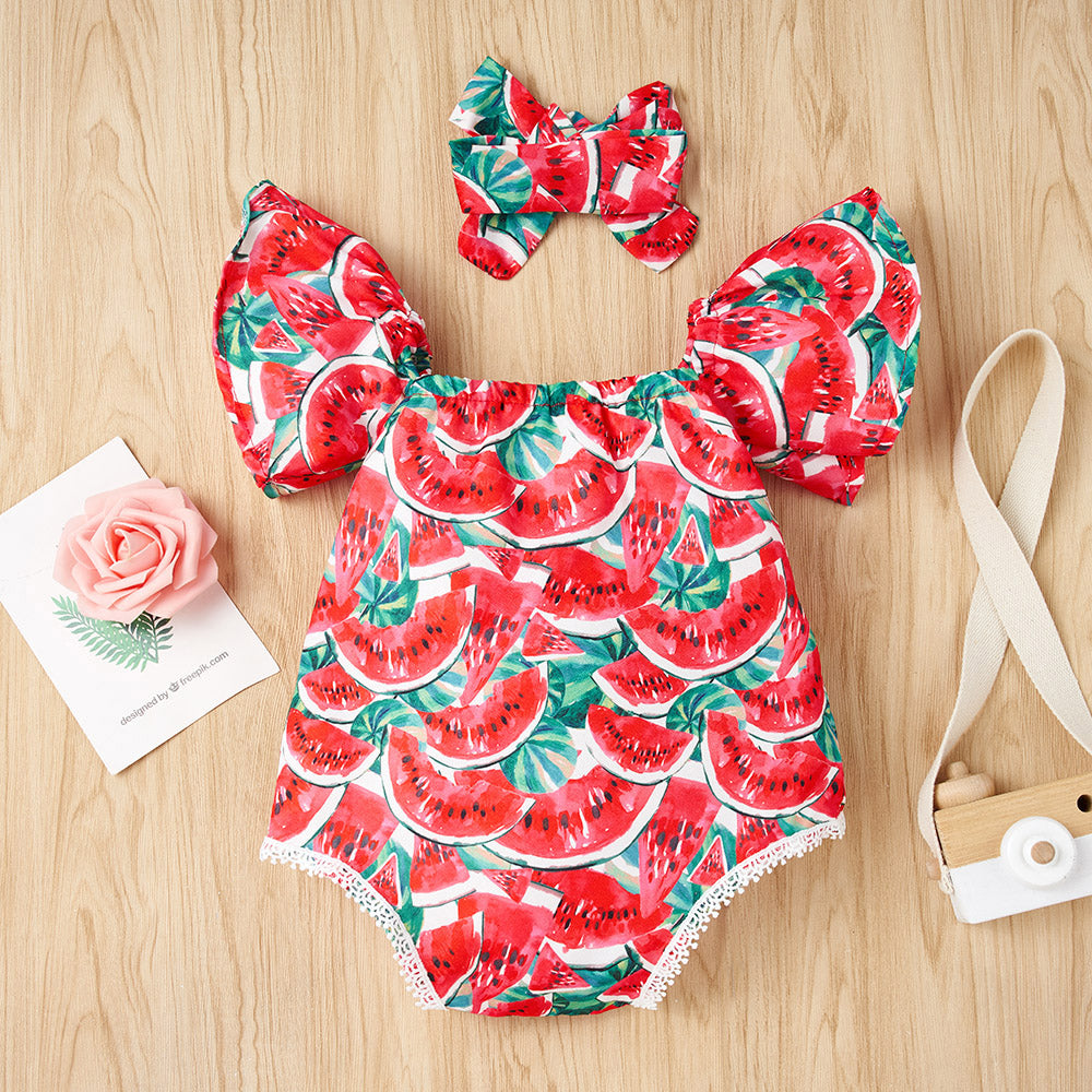 Watermelon Print Square Neck Bodysuit