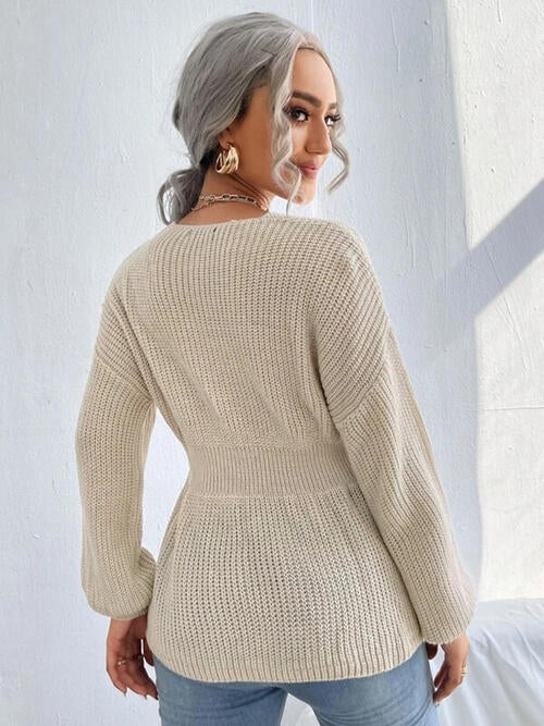 Notched Dropped Shoulder Knit Top