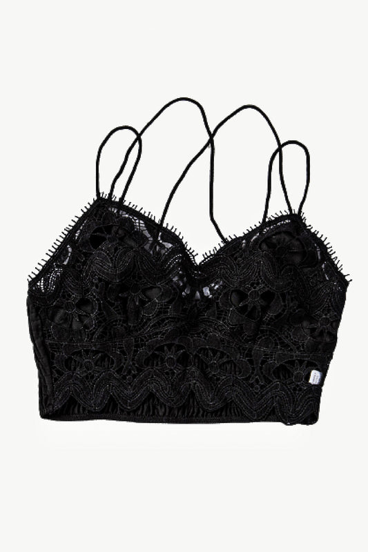 Bralette de encaje con ribete de pestañas fruncidas