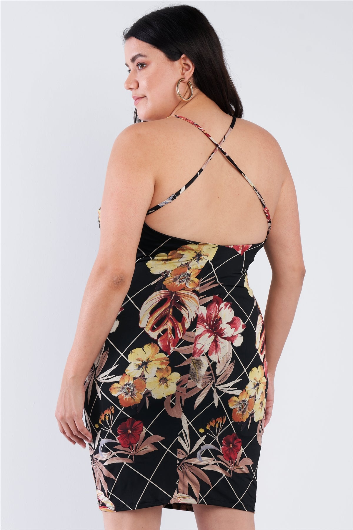 Mini vestido con estampado floral y espalda abierta, cruzado, de talla grande