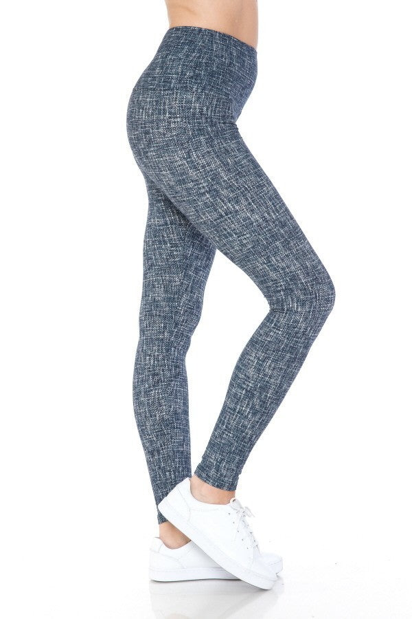 Legging de punto estampado multi forrado con bandas estilo yoga de 5 pulgadas de largo con cintura alta