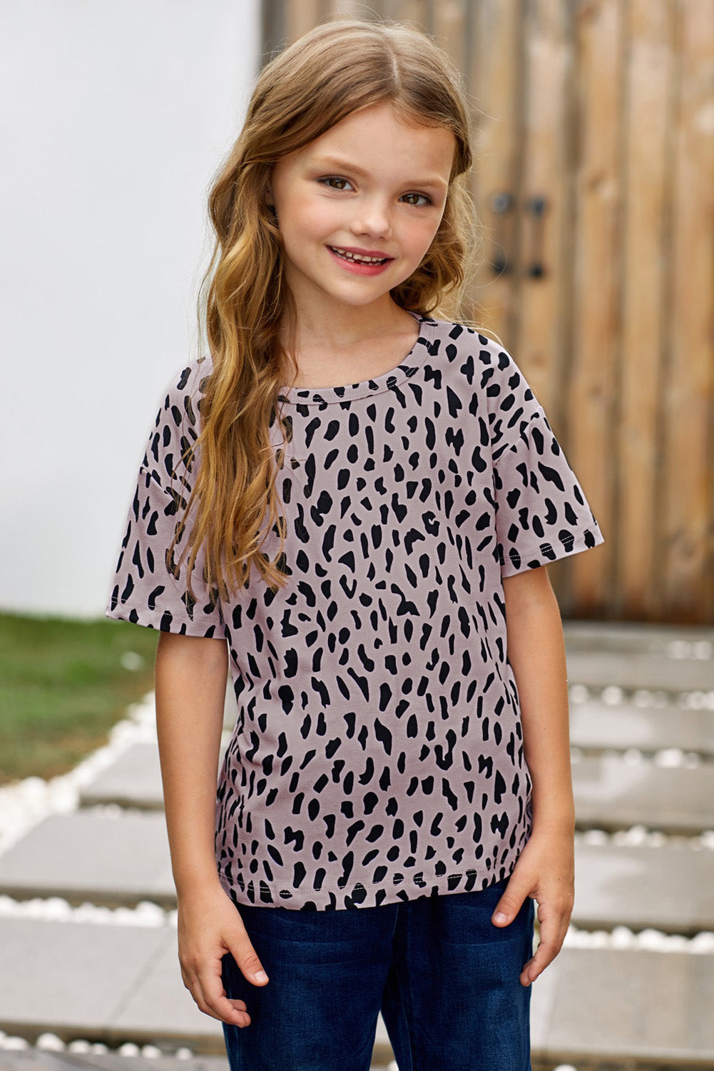 Girls Leopard Dropped Shoulder Tee