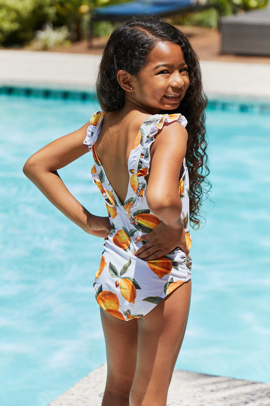 Marina West Swim Float On Ruffled One-Piece in Citrus Orange