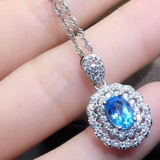 Silver-Plated Zircon Pendant Necklace