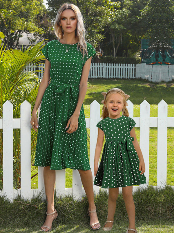 Children's clothing polka dot print short sleeve dress for mother and daughter